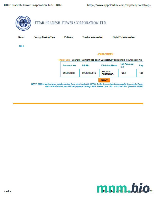 Indie Uttar Pradesh Power Corporation Limited rachunek za media szablon w formacie Word i PDF